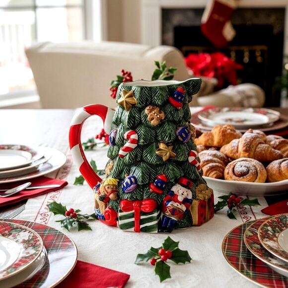 🎄Fitz and Floyd 1994 Christmas Tree Pitcher | Vintage Holiday Ceramic Serveware - Picture 1 of 11